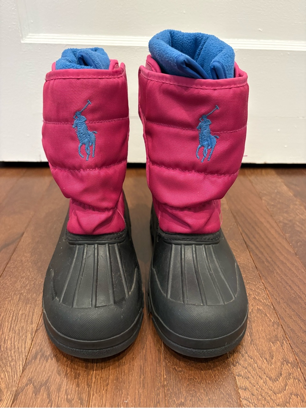 Polo Ralph Lauren Kids Pink Blue Fleece Lined Winter Snow Boots US Size 2